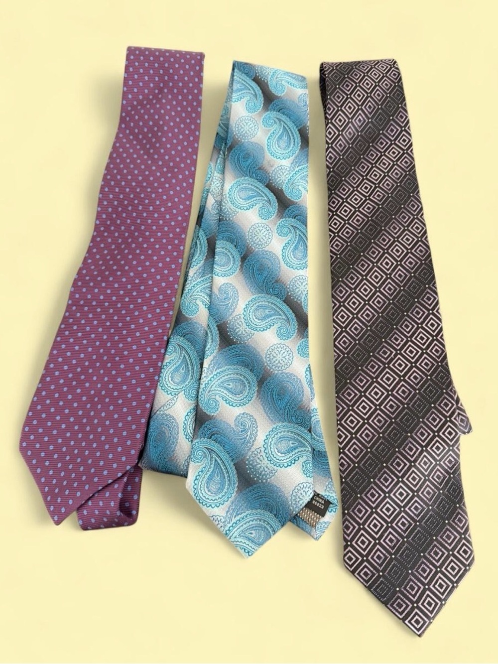 Men's Blue Paisley Geometric Silk Tie Trio - Classic Dress Accessory